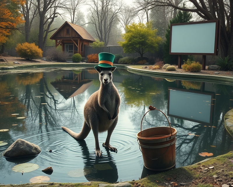 top hat, pond, kangaroo, bucket, billboard